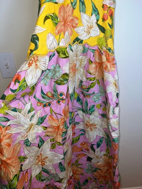 Farm Rio Guaragarden 100% Linen Halter Midi Dress Button Back Floral NWT Large - Picture 6 of 16